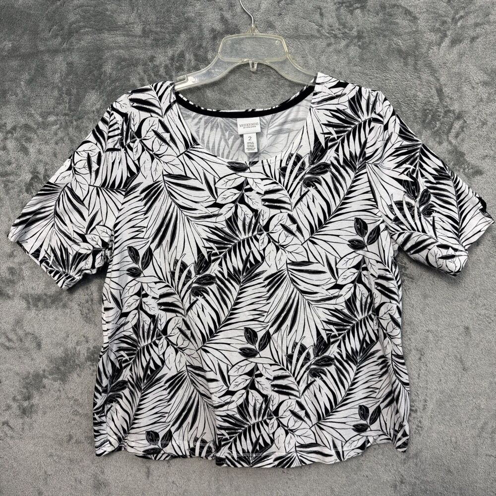 Chicos weekends top size Lg floral half sleeve pullover cotton blend